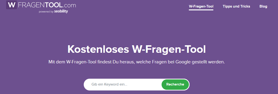 Screenshot W-Fragen-Tool